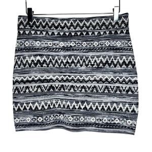 Krimson Klover Jelena Skirt Medium Mini Bodycon Black Geometric Stretch Knit